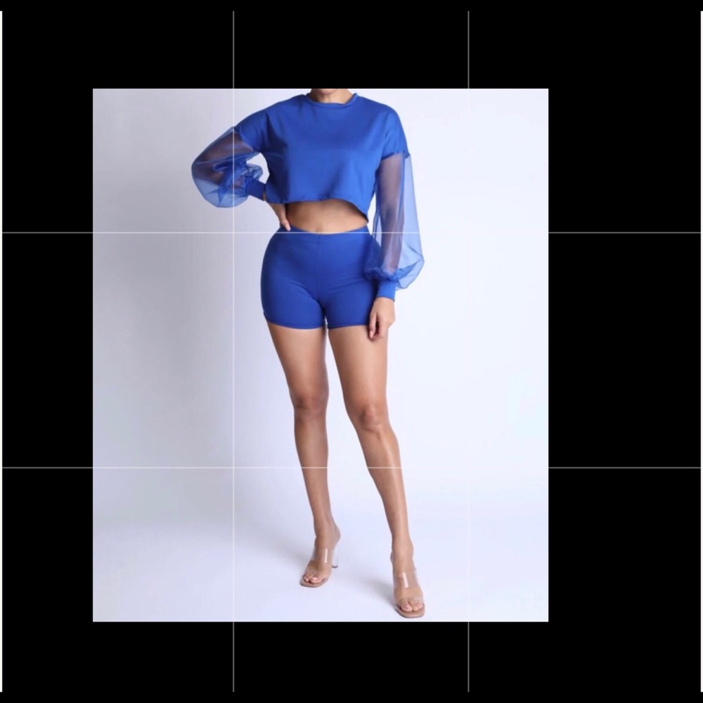 Royal Blue Two Piece Biker Short Set